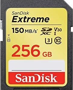 SanDisk 256GB Extreme SDXC UHS-I 150mbs C10, U3, V30, 4K UHD, SD Card